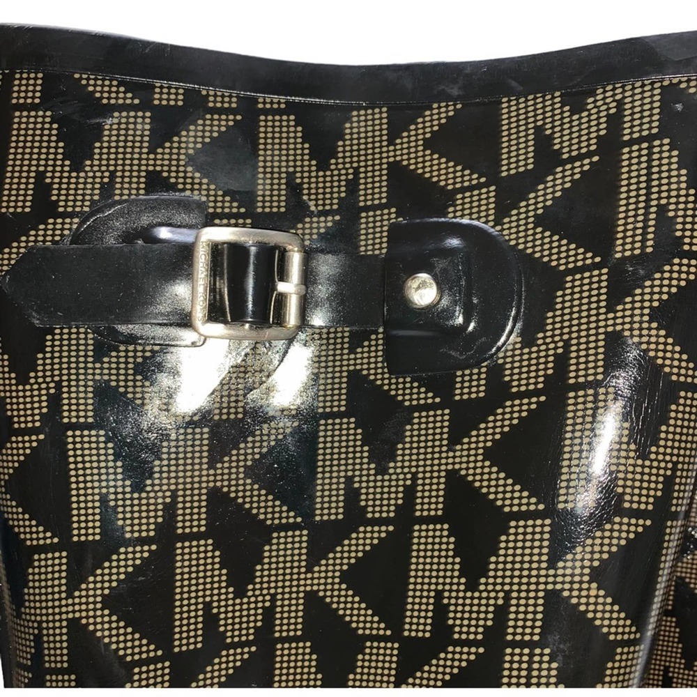 MICHAEL KORS - Signature logo Rain boots, size 10, black w/ brown MK logos - Picture 5 of 10